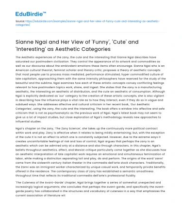 Sianne Ngai’s Aesthetic Categories: ‘Funny’, ‘Cute’, ‘Interesting’