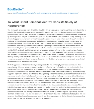 To What Extent Personal Identity Consists Solely of Appearance