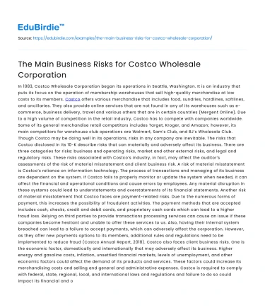 The Main Business Risks for Costco Wholesale Corporation