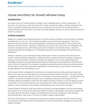 Cause and Effect for Growth Mindset Essay