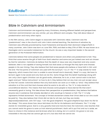 Bible In Calvinism and Arminianism