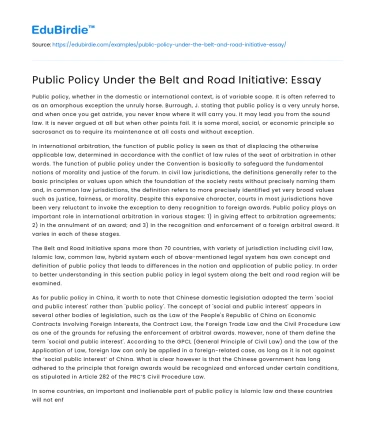 Public Policy Under the Belt and Road Initiative: Essay