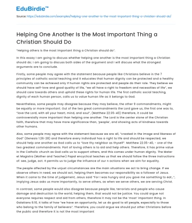 Helping One Another Is the Most Important Thing a Christian Should Do