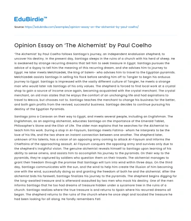 Opinion Essay on ‘The Alchemist’ by Paul Coelho