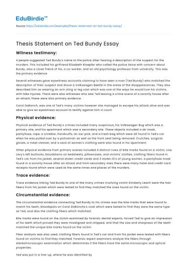 Thesis Statement on Ted Bundy Essay