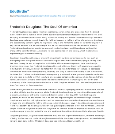 Frederick Douglass: The Soul Of America