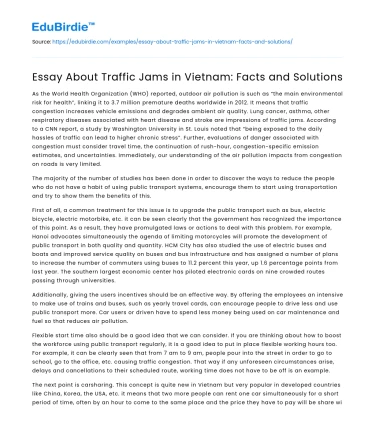 Alleviating Traffic Congestion in Vietnam: Challenges and Strategies
