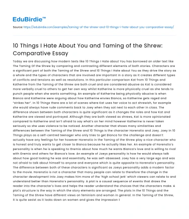 10 Things I Hate About You and Taming of the Shrew: Comparative Essay