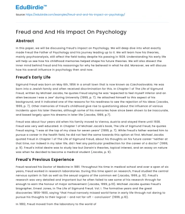 Freud and And His Impact On Psychology