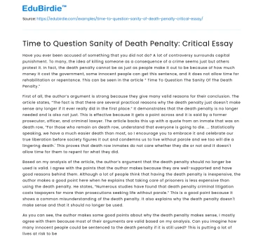 Time to Question Sanity of Death Penalty: Critical Essay