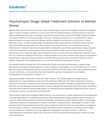 Psychotropic Drugs: Great Treatment Solution to Mental Illness