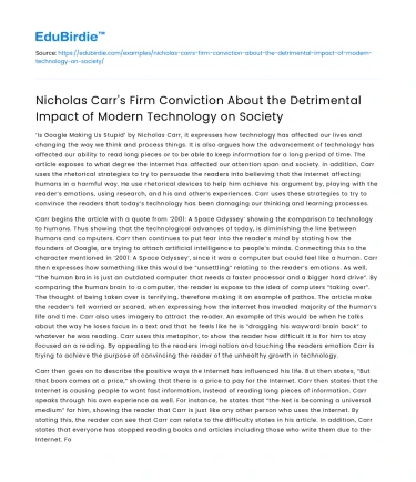 Nicholas Carr: Modern Technology’s Detrimental Impact
