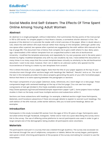 Impact of Social Media on Young Women’s Self-Esteem