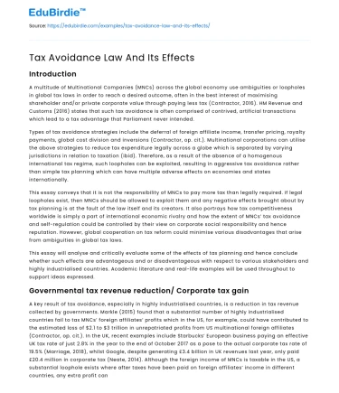 Tax Avoidance Law And Its Effects