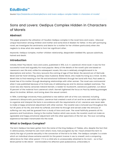 Sons and Lovers: Oedipus Complex Hidden in Characters of Morels