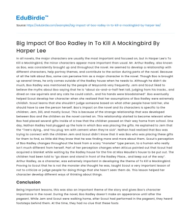 Big Impact Of Boo Radley In To Kill A Mockingbird By Harper Lee