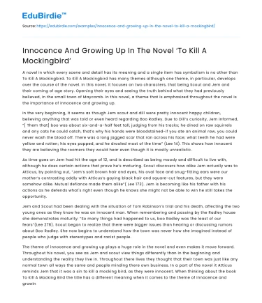 Innocence And Growing Up In The Novel ‘To Kill A Mockingbird’