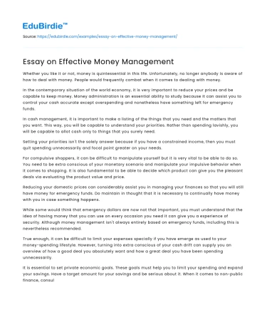 Optimal Money Management