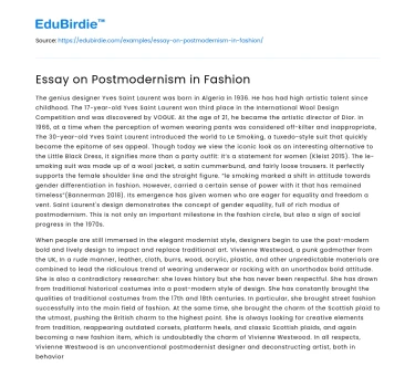 Essay on Postmodernism in Fashion