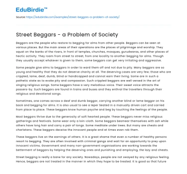 Street Beggars – a Problem of Society