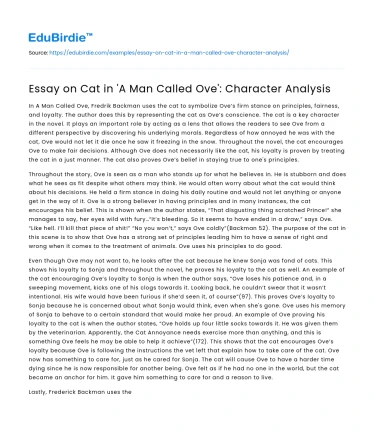 Essay on Cat in ‘A Man Called Ove’: Character Analysis