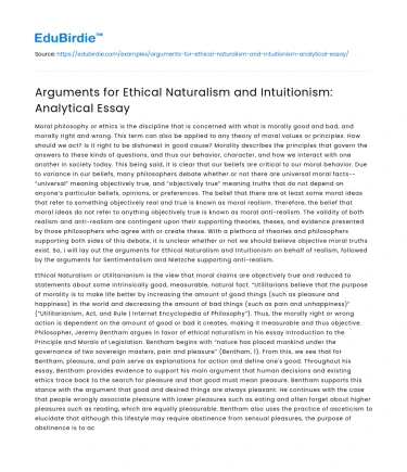 Arguments for Ethical Naturalism and Intuitionism: Analytical Essay