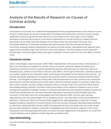 Analysis of the Results of Research on Causes of Criminal Activity
