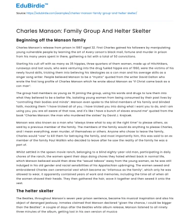 Charles Manson: Family Group And Helter Skelter