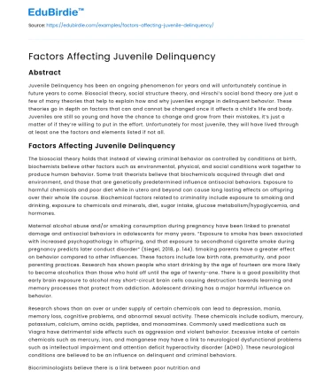 Factors Affecting Juvenile Delinquency