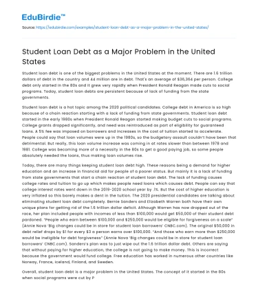 Student Loan Debt as a Major Problem in the United States