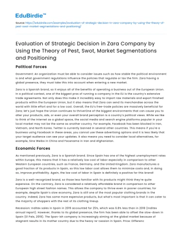 Strategic Decision Evaluation in Zara Using Various Analytical Tools