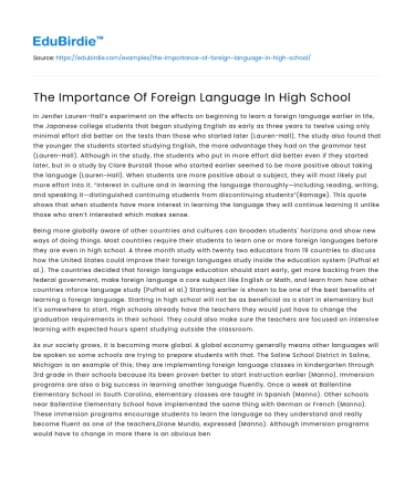 The Importance Of Foreign Language In High School