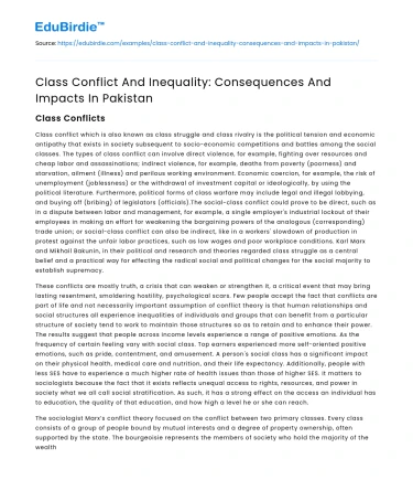 Class Conflict And Inequality: Consequences And Impacts In Pakistan