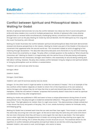 Conflict between Spiritual and Philosophical Ideas in Waiting for Godot