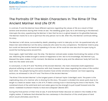 Portraits of Main Characters in Ancient Mariner and Life of Pi