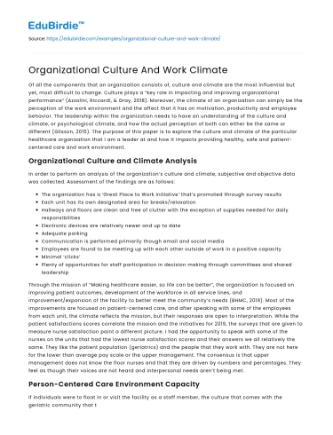 Organizational Culture And Work Climate