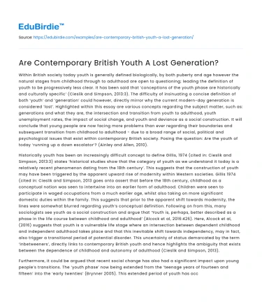 Are Contemporary British Youth A Lost Generation?
