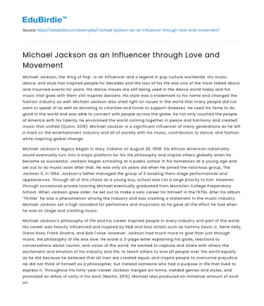 Michael Jackson as an Influencer through Love and Movement