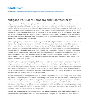 Antigone Vs. Creon: Compare and Contrast Essay