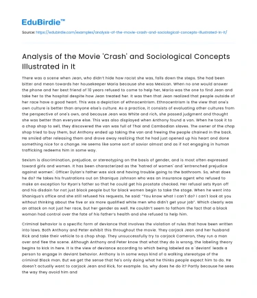 Analysis of the Movie ‘Crash’ and Sociological Concepts Illustrated in It