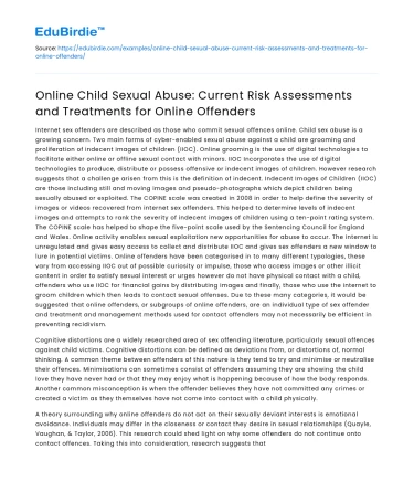 Online Child Sexual Abuse: Risk Assessment and Treatment for Offenders