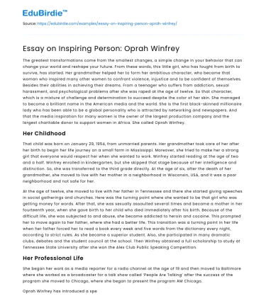 Essay on Inspiring Person: Oprah Winfrey