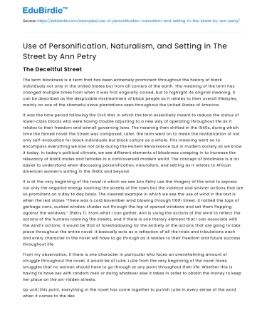 Use of Personification, Naturalism, and Setting in The Street by Ann Petry
