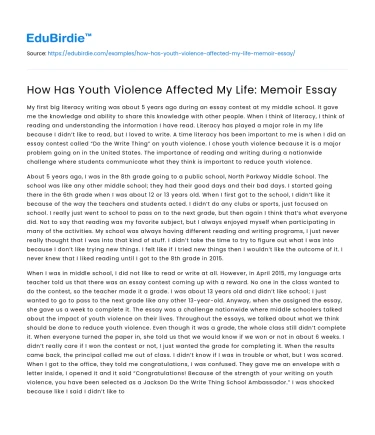 How Has Youth Violence Affected My Life: Memoir Essay