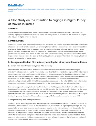 Digital Piracy Intentions in Kerala: A Pilot Study
