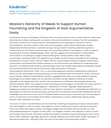 Maslow’s Hierarchy of Needs and Human Flourishing in the Kingdom of God