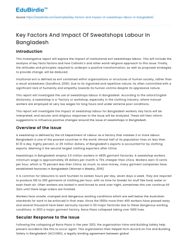 Key Factors And Impact Of Sweatshops Labour In Bangladesh