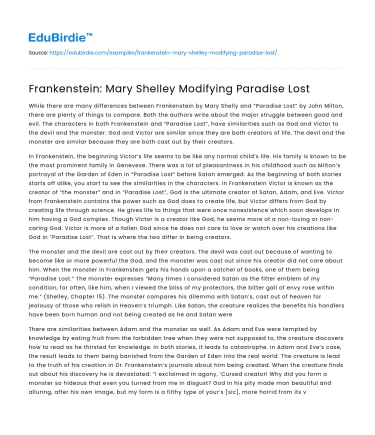 Frankenstein: Mary Shelley Modifying Paradise Lost