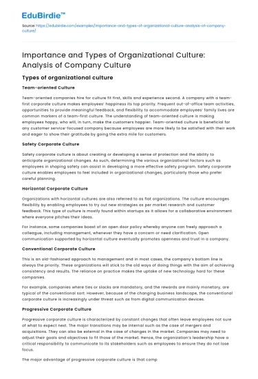 Importance of Organizational Culture: Analysis of Company Culture