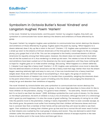 Symbolism in ‘Kindred’ and ‘Harlem’: Butler and Hughes
